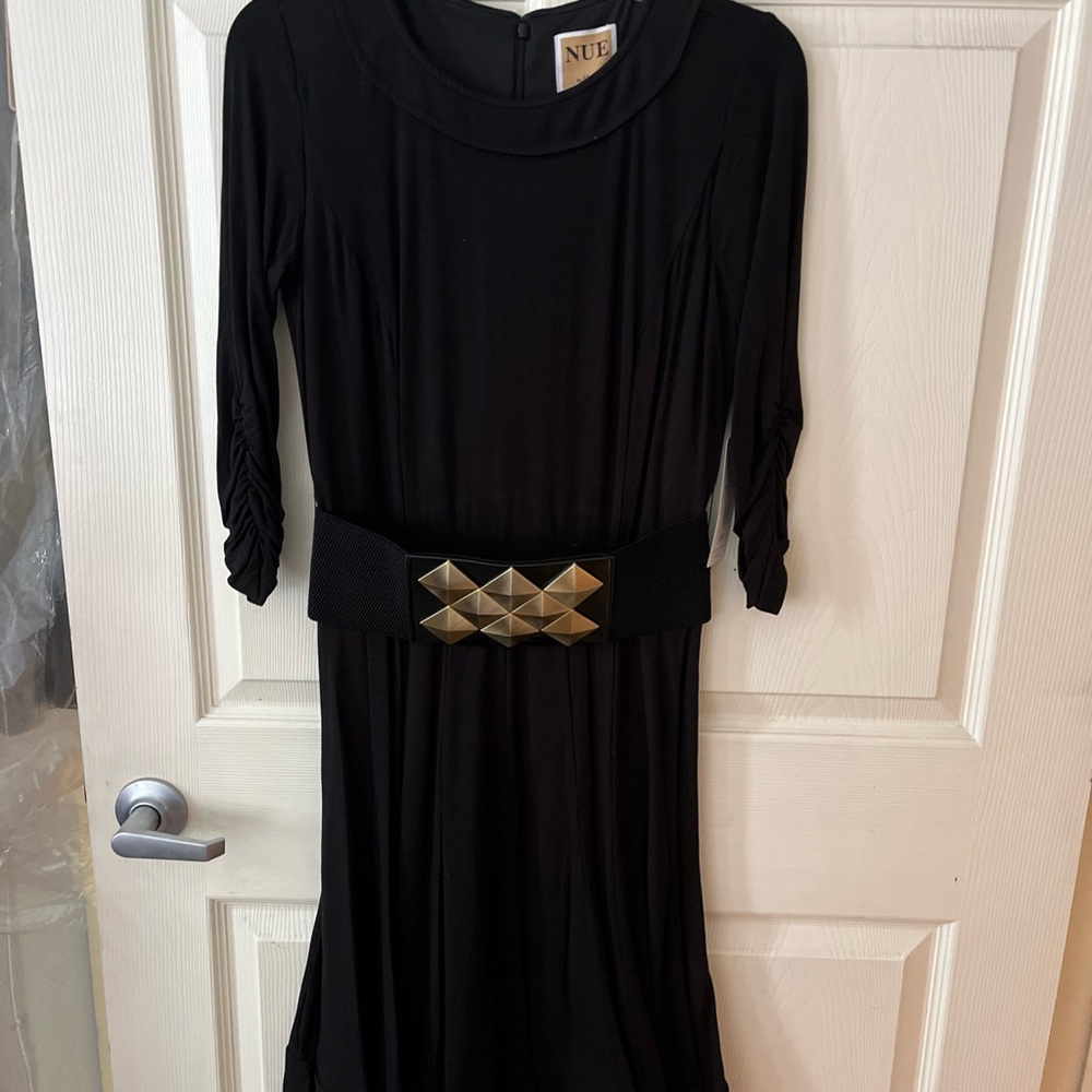 Nue by Shani Black Dress with Gold Belt